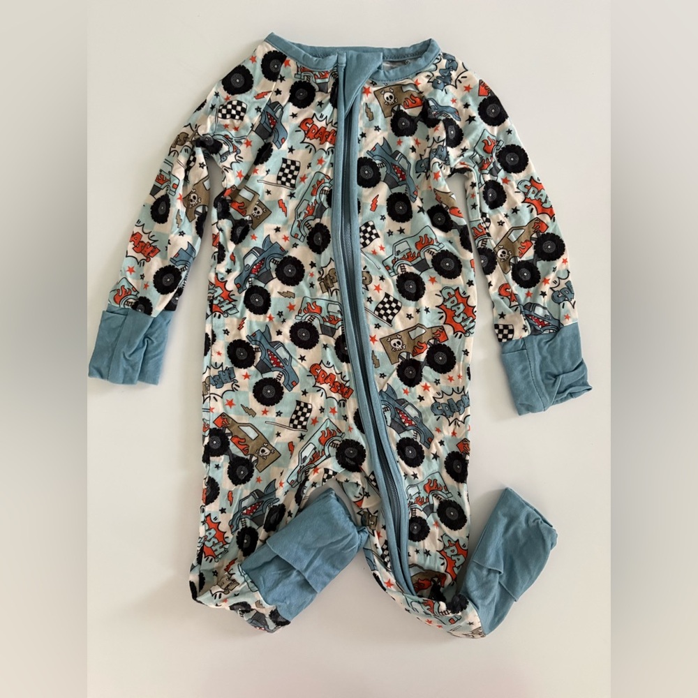 Little One Shop Zippered Romper in Monster Truck 3-6M